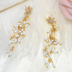 Shining Tassel White Beads Earrings