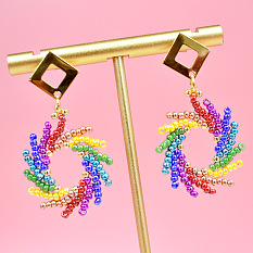 Seed Beaded Spiral Rainbow Earrings