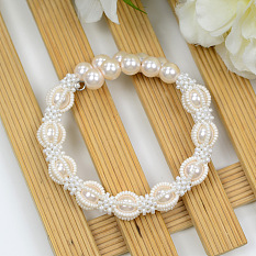 White Vintage Seed Beaded Bracelet with Pearl Beads