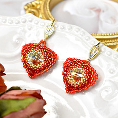 Heart Beaded Diamond Earrings with Seed Beads
