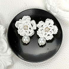 PandaHall Selected Idea on Seed Beaded White Rose Earrings