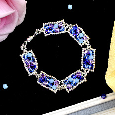 Purple Square Bicone and Seed Beaded Bracelet