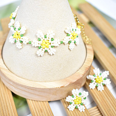 Spring Daisy Beaded Jewelry Set