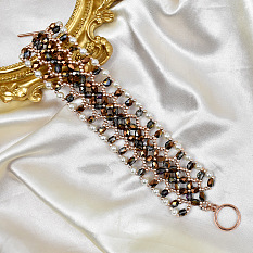 Bracelet tressé en perles vintage avec perles de verre à facettes