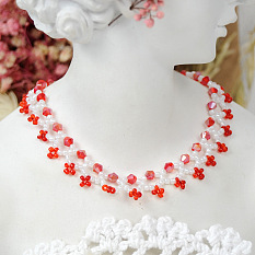 PandaHall Selected Tutorial on Red Glass Bicone and Seed Beaded Necklace