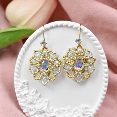 Exquisite Beaded Earrings with Rhinestone Cabochons