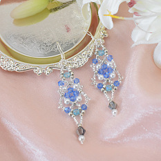 Blue Glass and Pearl Beaded Earrings