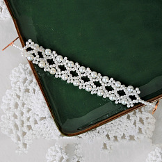PandaHall Selected Idea on Pure White Glass Pearl Beaded Lace Bracelet