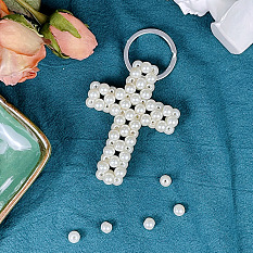 Cross Pendant with Glass Pearl Beads