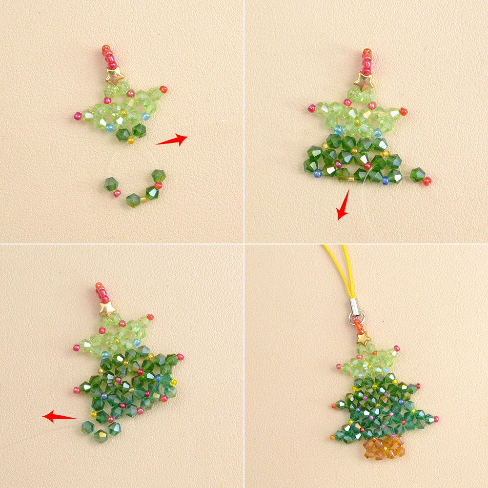 Подвеска из стеклянных бусин в виде рождественской елки-4