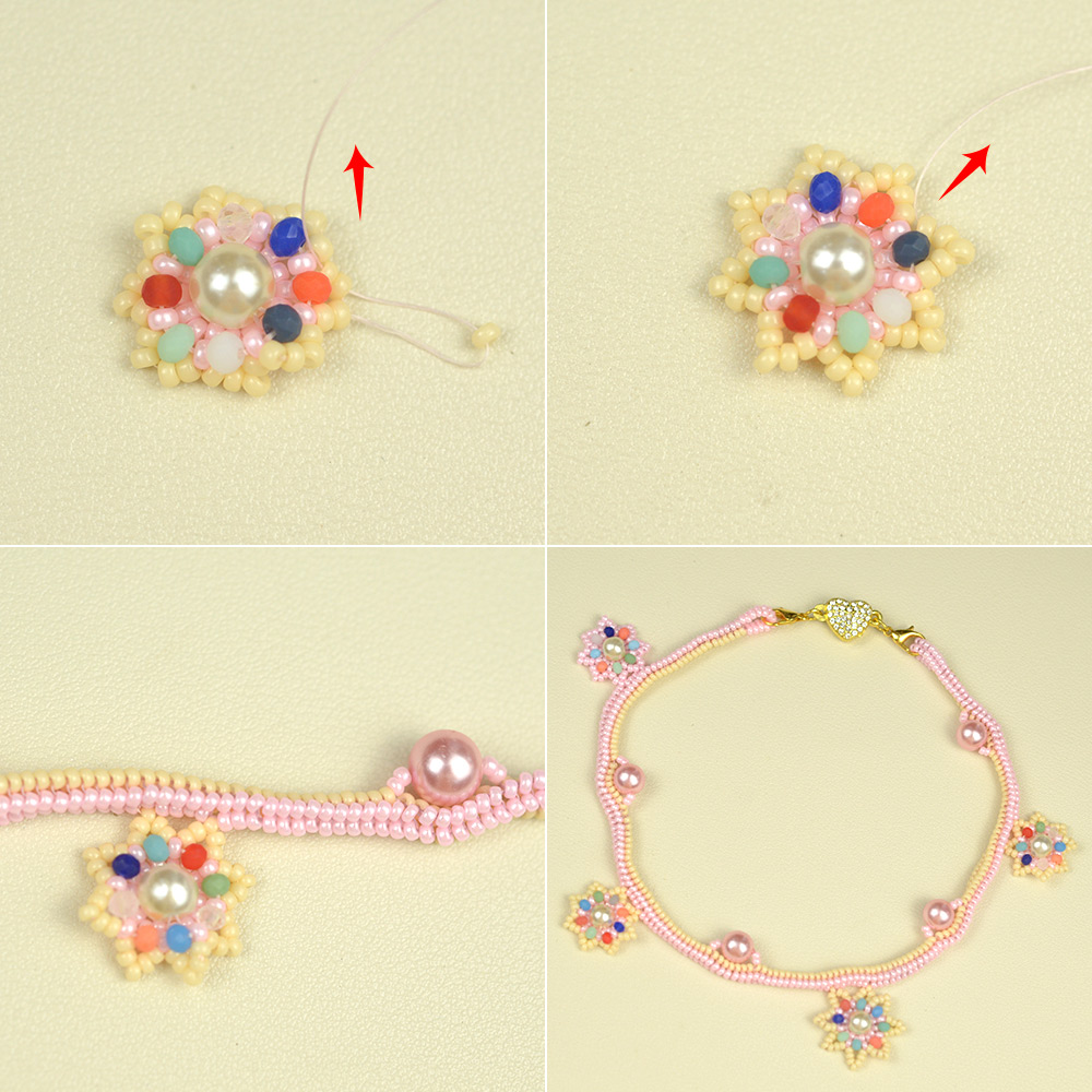 Розовое цветочное ожерелье из бисера с бусинами и стеклянными бусинами-8