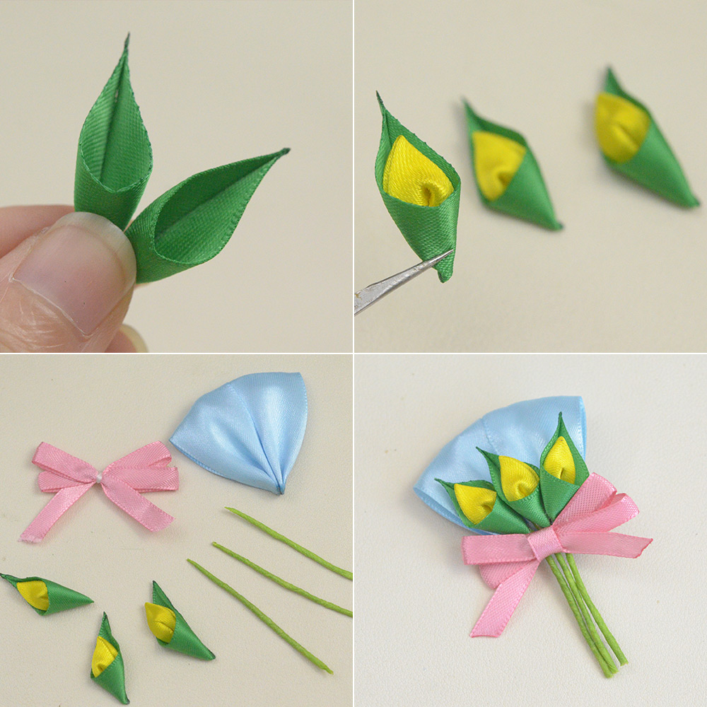 Брошь-цветок из ленты ручной работы-4