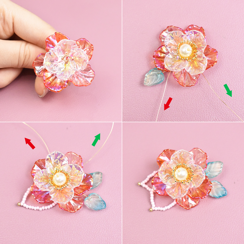 Red Petal Bead Brooch