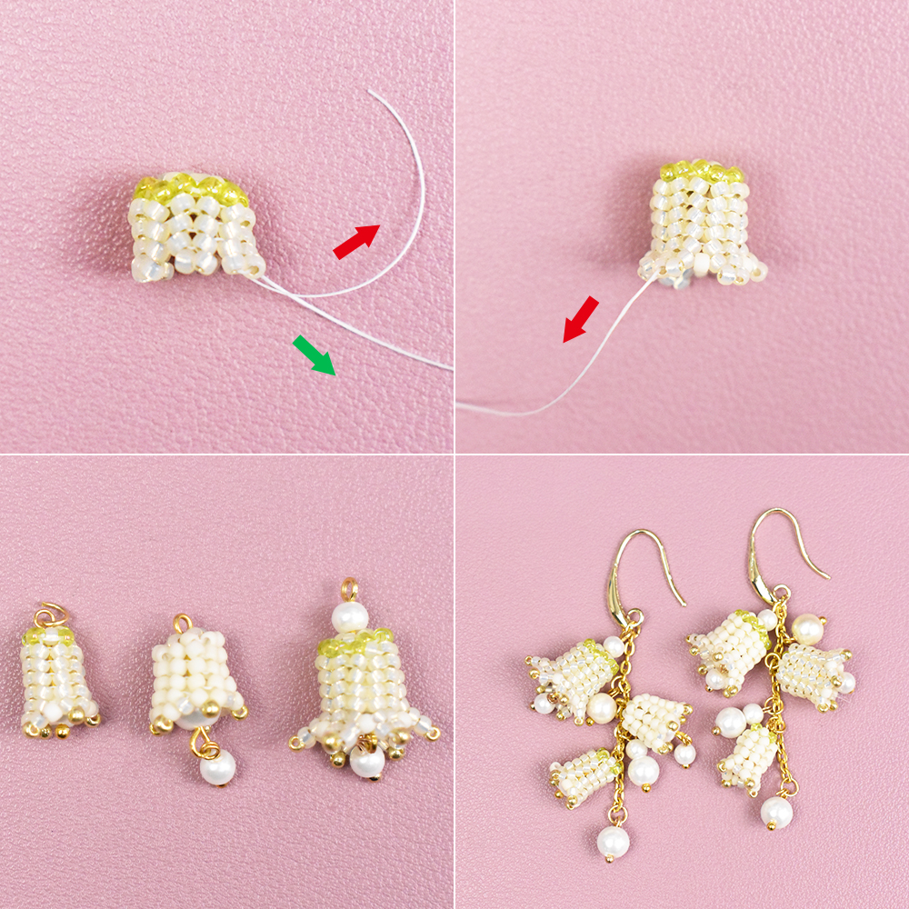 Серьги из бисера в виде ландыша