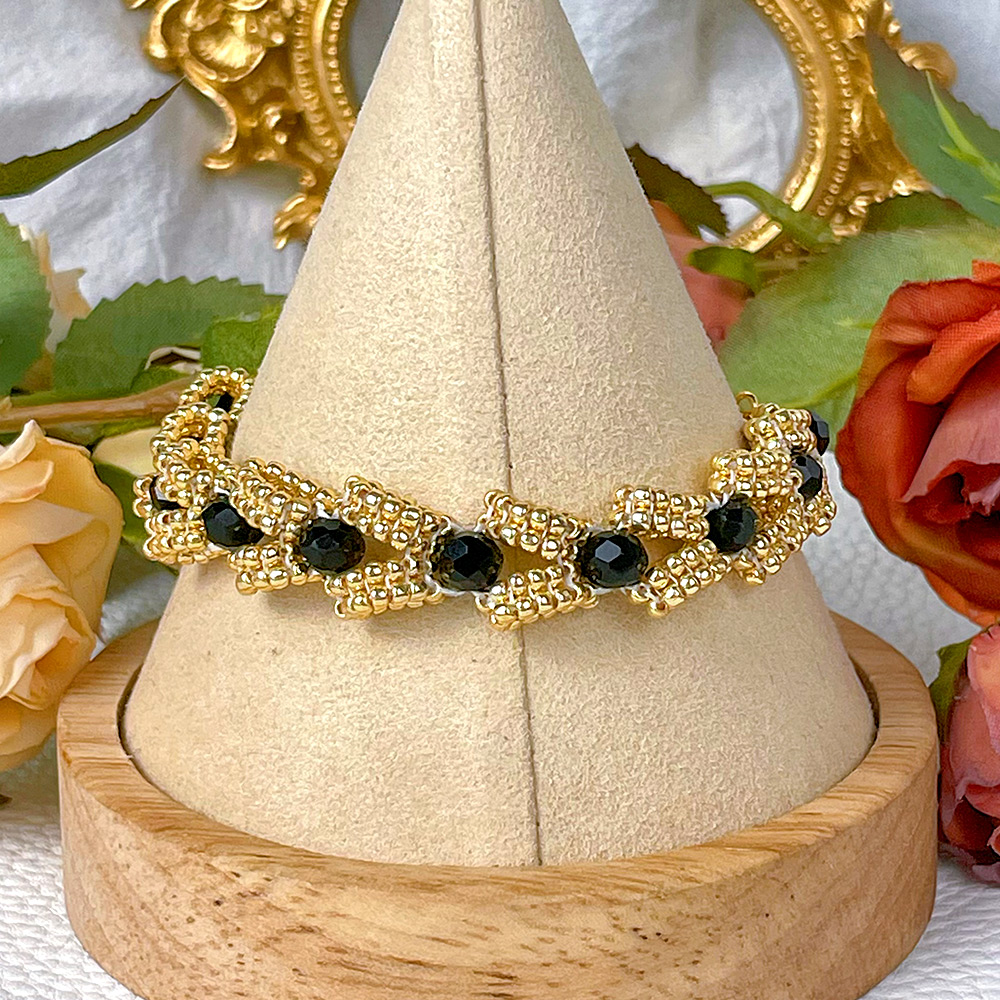 Браслет из черного и золотого стекла со стеклянными бусинами-7