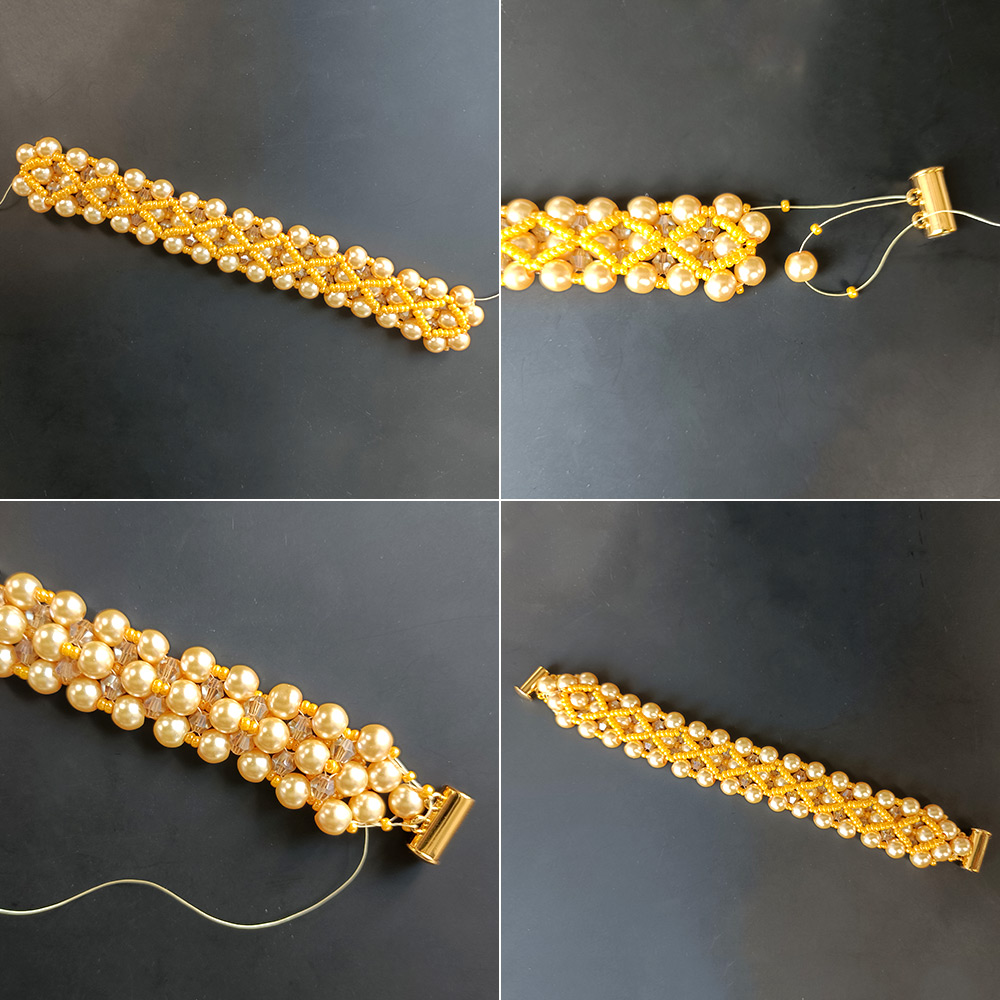 Браслет из стеклянной жемчужины и бисера-6