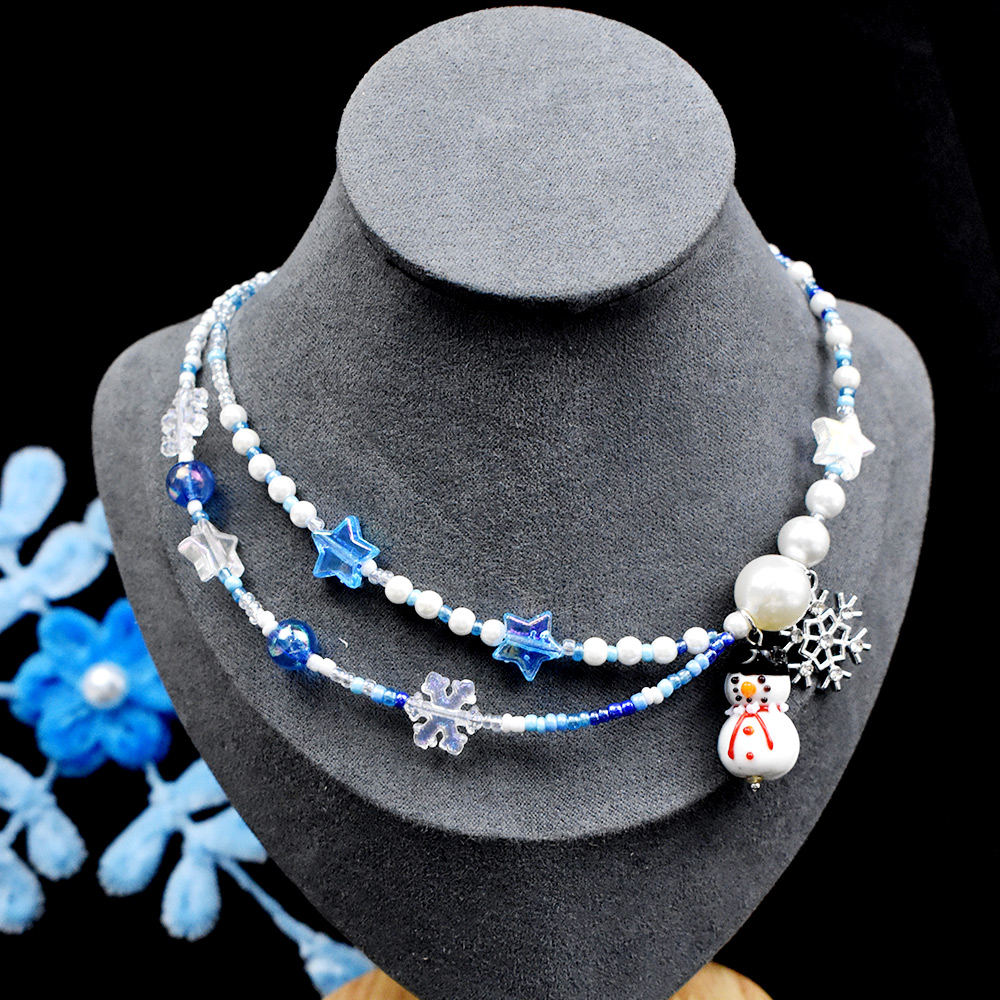 Зимнее бусы-снеговик ожерелье