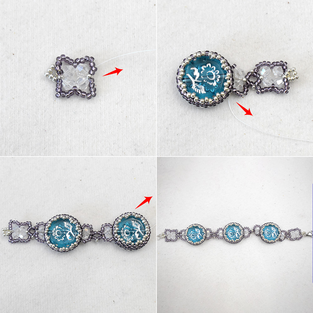 深いスカイブルーのアクリルビーズをベゼルセッティングしたブレスレット