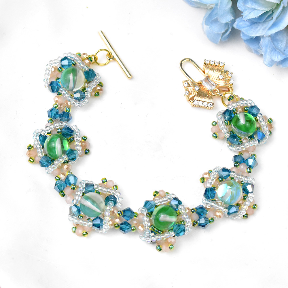 Браслет из лазурного хрусталя и жадеита с бусинами-5