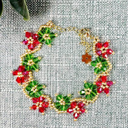 PandaHall Selected idea per un braccialetto natalizio con fiori di perline colorati-5