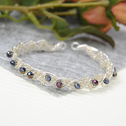 Wire Wrapping Bracelet with Electroplate Glass Beads-8
