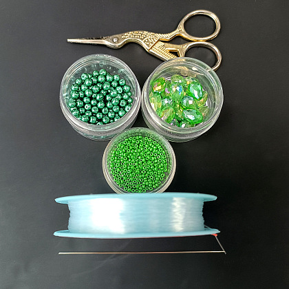 PandaHall Selected идея зеленого колье-капли со стеклянными жемчужными бусинами-2