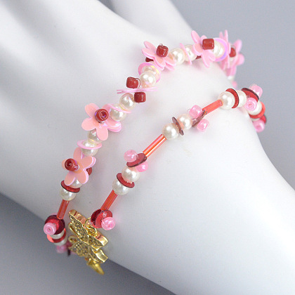 Весенний стиль розовый браслет из бисера с пайетками-4