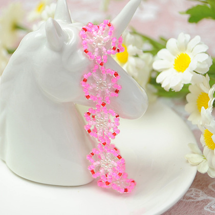 PandaHall Selected Tutorial on Pink Beaded Flower Bracelet-1
