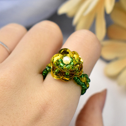 Spring Sequin Seed Bead Ring-5