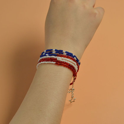 American Patriotic Seed Bead Bracelet-5