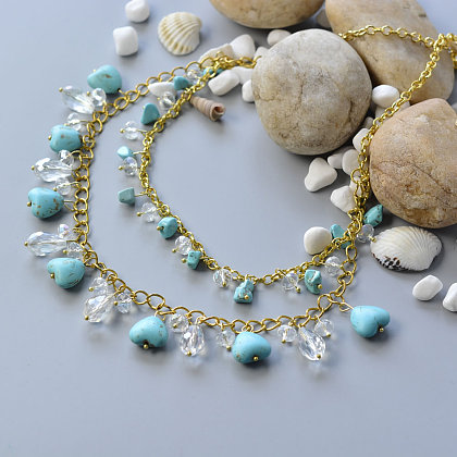 Layer Necklace with Turquoise Charms-1
