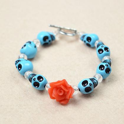 Cool Flower Skull Beads Bracelet-4