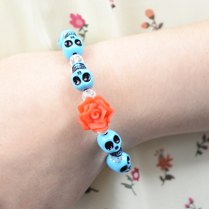 Cool Flower Skull Beads Bracelet-5