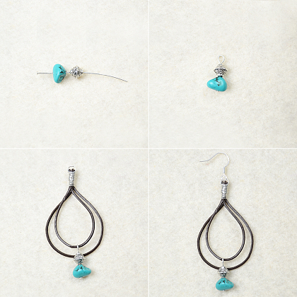 Boucles d'oreilles doubles créoles en perles turquoise-4