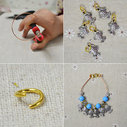 Fish Charms Hoop Earrings with Acrylic Beads-4