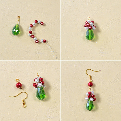 Glass Bead Dangle Earrings for Christmas-5