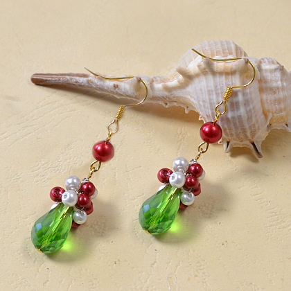Orecchini pendenti con perle di vetro per Natale-6