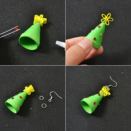 Boucles d'oreilles pendantes en forme d'arbre de Noël en papier quilling-6
