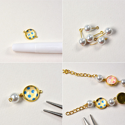 Bracelet chaîne dorée avec cabochons et perles-4