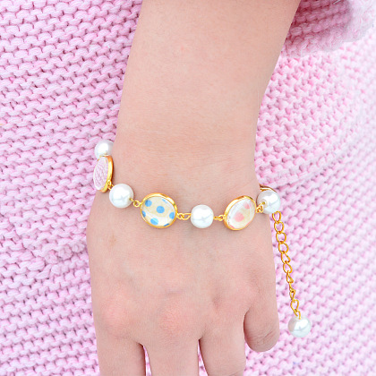 Bracelet chaîne dorée avec cabochons et perles-6