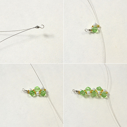 Grüne Glasperlenkette mit langen Perlenquasten-3