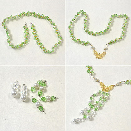 Grüne Glasperlenkette mit langen Perlenquasten-4