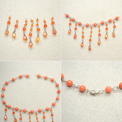 Collier plastron perles orange-4