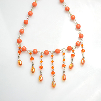 Collier plastron perles orange-5