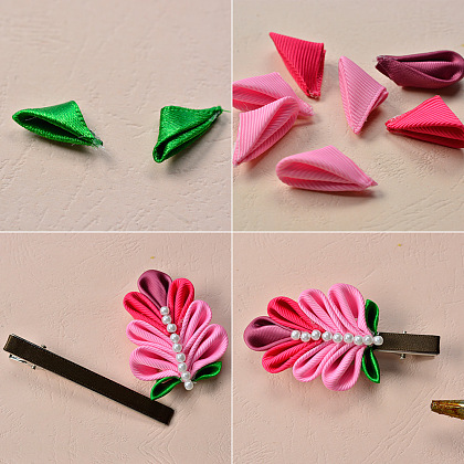 Pasador de pelo floral con cinta rosa-4