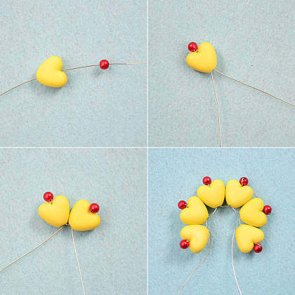Boucles d'oreilles fleur perles coeur jaune-3