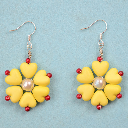 Boucles d'oreilles fleur perles coeur jaune-5