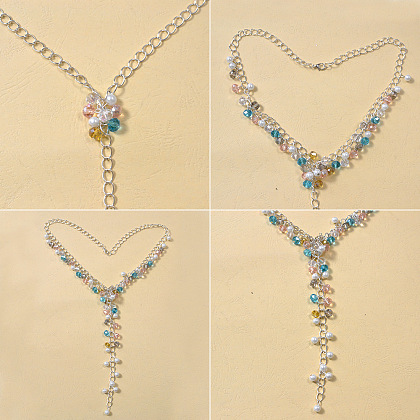 Silberne Halskette mit bunten Glasperlen-4