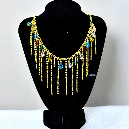 Gold Chain Tassel Necklace with Drop Beads-1