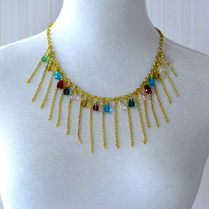 Gold Chain Tassel Necklace with Drop Beads-5